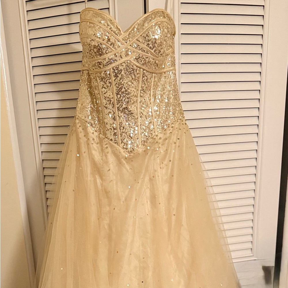 Dazzling Gold Sequin Strapless Prom Dress